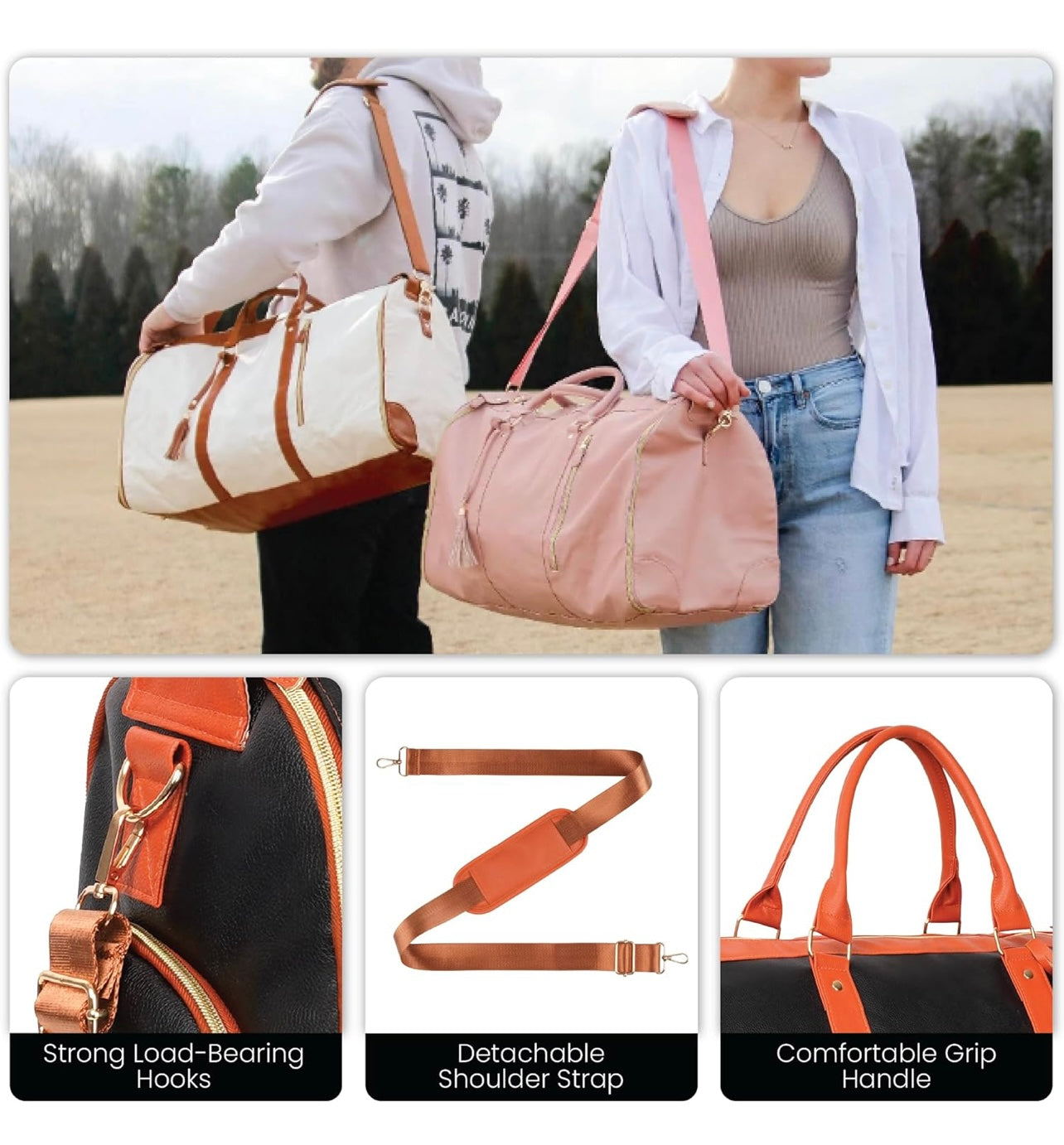 Carry On Leather Bag for Women - Premium Convertible Garment Duffel for Travel, Great as a Garment Bag for Suits and Dresses, with Shoe Pocket and Cute Shoulder Strap