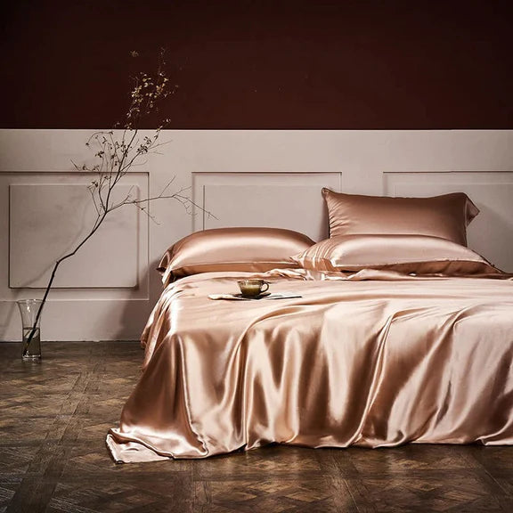 BED SHEET SET TWO PILLOW COVERS WITHOUT FILLER 100% MULBERRY SILK