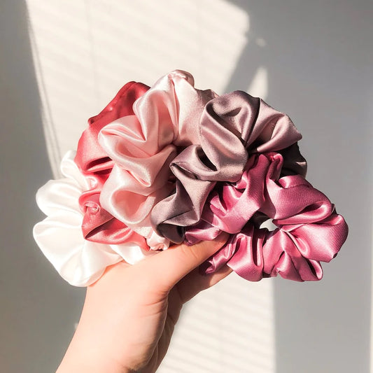 PINK AND NEUTRALS SILK SCRUNCHIE SET