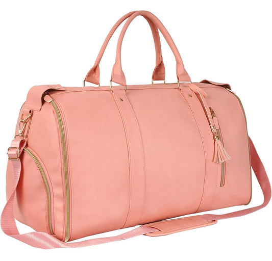 Carry On Leather Bag for Women - Premium Convertible Garment Duffel for Travel, Great as a Garment Bag for Suits and Dresses, with Shoe Pocket and Cute Shoulder Strap