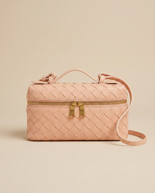 Leather Woven Handbag studio photo