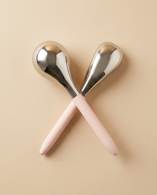 Cooling Spa Globes — set of two stainless steel facial massage globes with blush pink handles