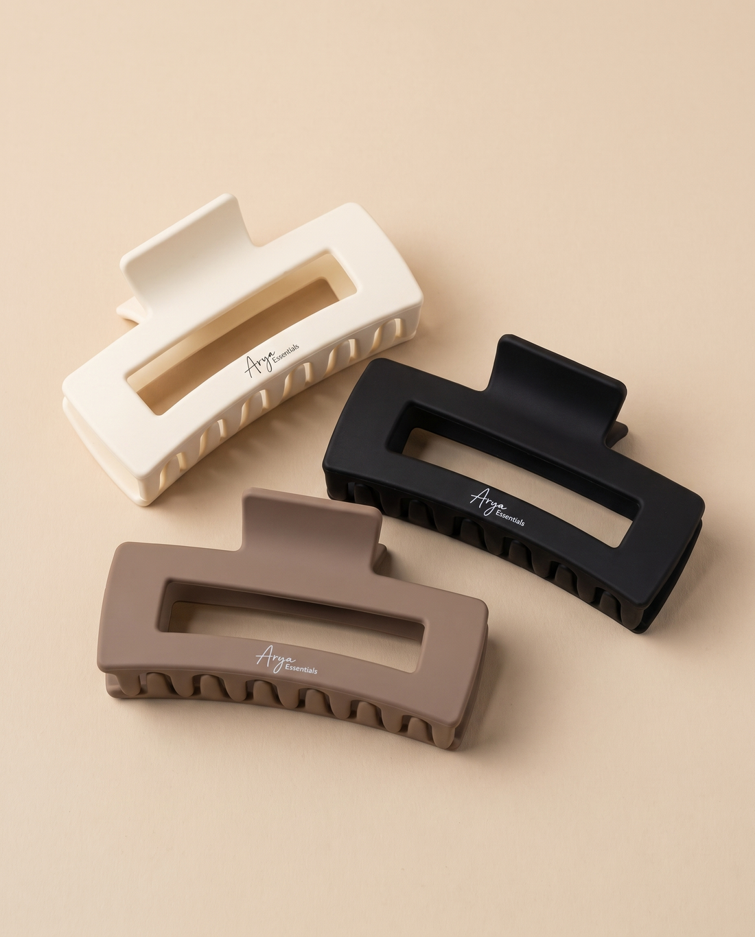 Silicone Claw Clips in Cream White, Black and Taupe
